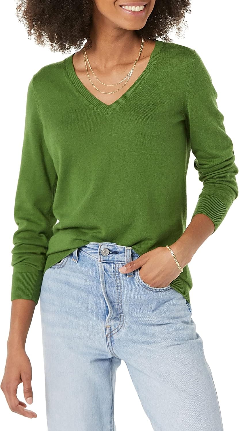 Amazon Essentials Camisola de decote em V, manga comprida, leve e de ajuste clássico (disponível em tamanhos grandes) para mulher
