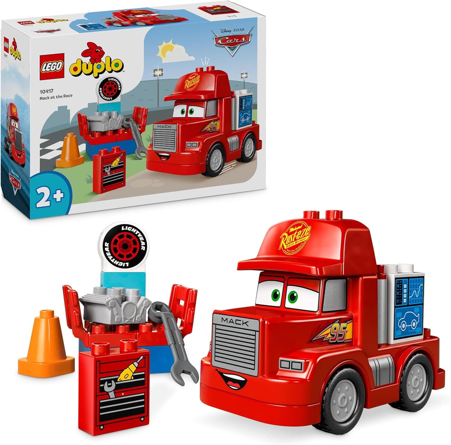 LEGO Duplo | Carros da Disney e Pixar Mack nas corridas, camião vermelho de brinquedo para construir, veículo inspirado no filme, presente para crianças de 2 anos ou mais 10417