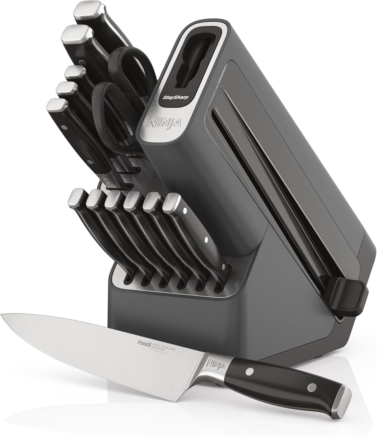Ninja Foodi StaySharp Taco de facas com afiador integrado, conjunto de facas de cozinha de 14 peças, K32014EUUK