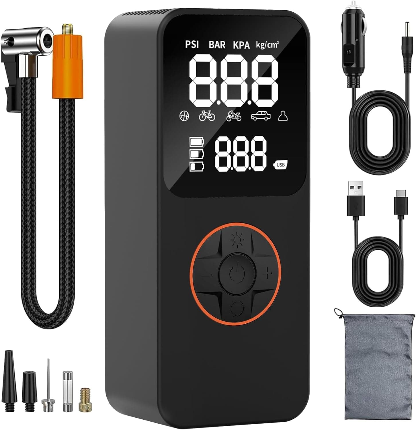 SINZUX 150 PSI Compressor de ar portátil, 6000 Mah bomba de ar elétrica sem fios com indicador de pressão de pneus para carro, motociclo, bicicletas, bolas