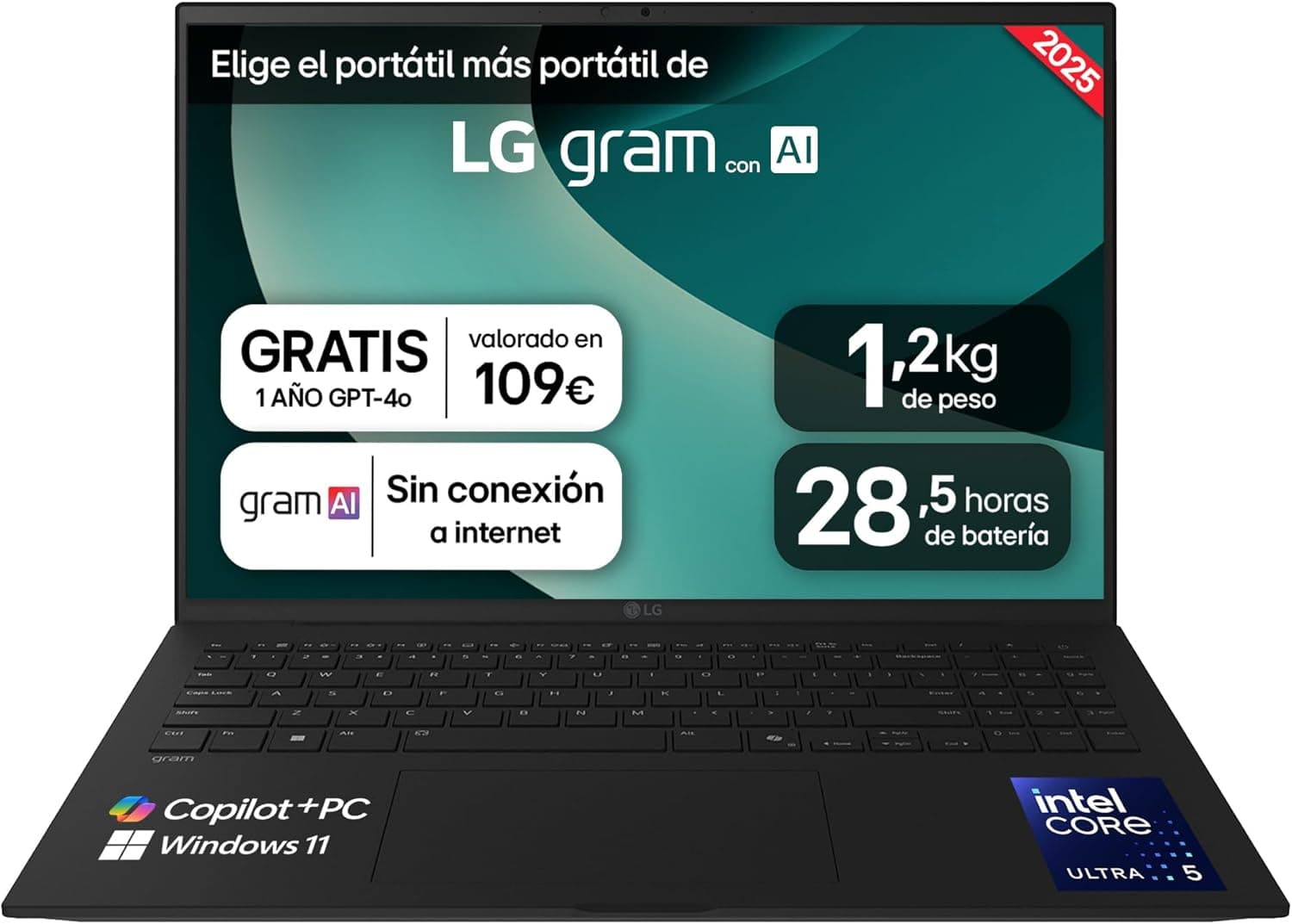 LG gram 16Z90TL-G.AS58B | Portátil 16 polegadas Intel Core Ultra 5, 16 GB RAM, 1 TB SSD, ecrã IPS antirreflexo, Windows 11