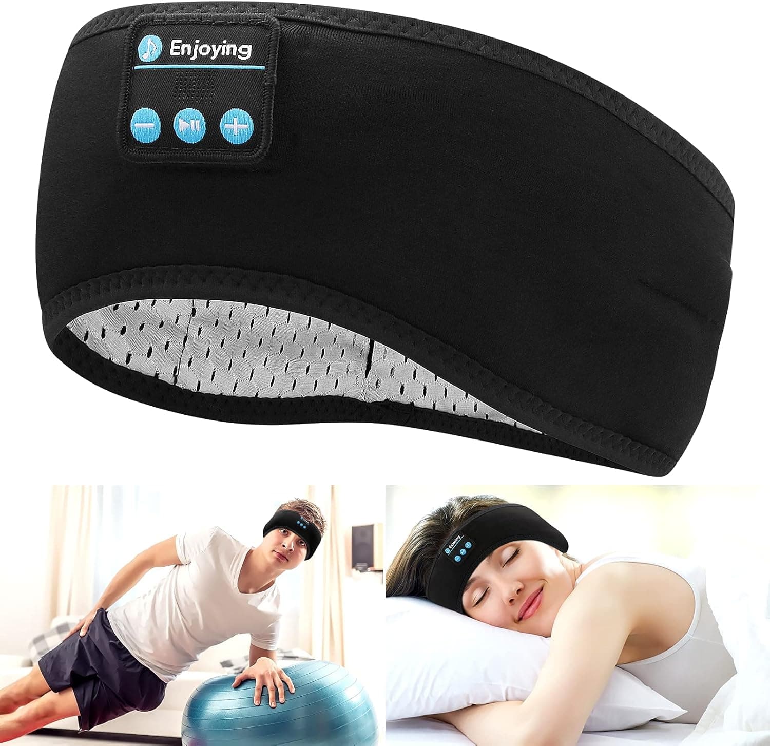 E-More Wireless Bluetooth Headband | Faixa desportiva com coluna integrada e microfone para dormir, correr e viajar