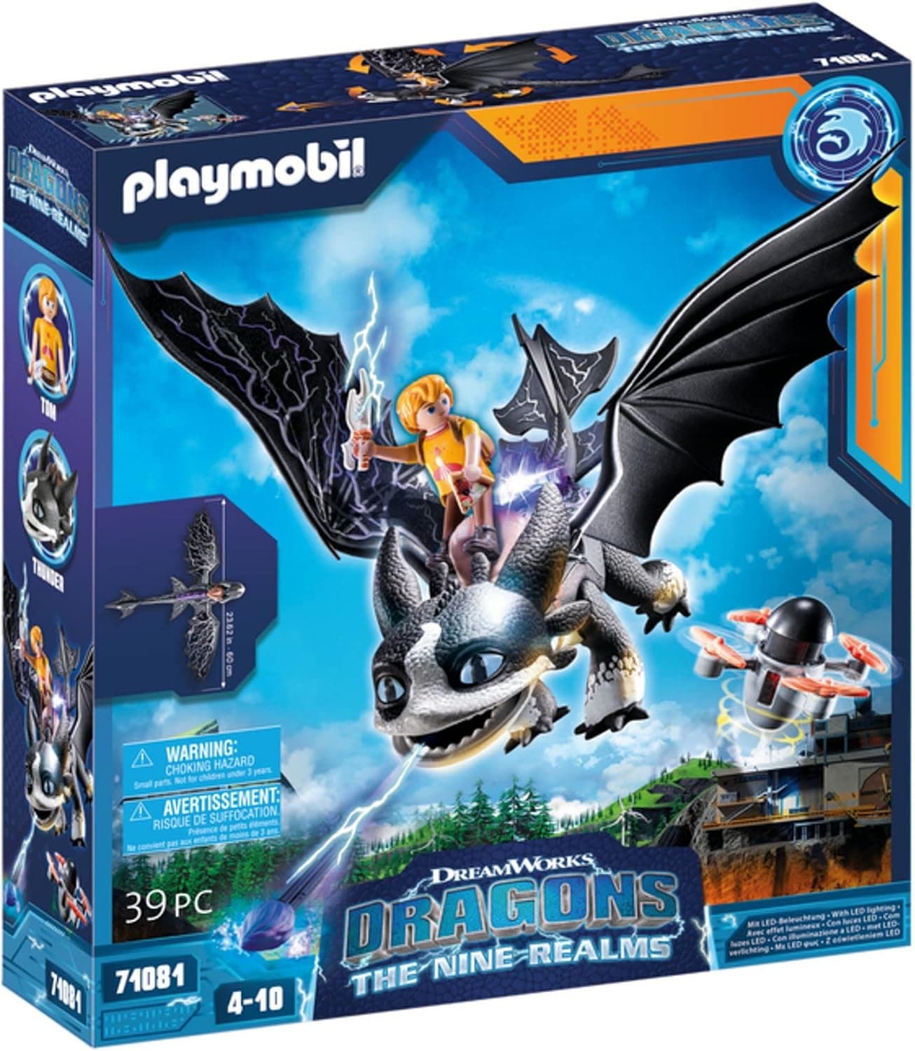 PLAYMOBIL DreamWorks Dragons 71081 Dragons, The Nine Realms Thunder e Tom, dragão de brinquedo com função de disparo, a partir de 4 anos