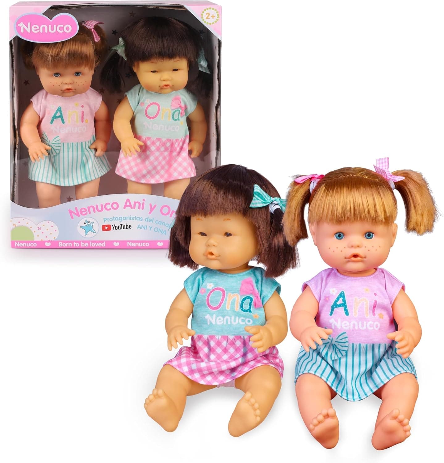 NENUCO - Ani e ONA New Look, 2 bonecas oficiais do canal do Youtube, com vestidos personalizados, boneco bebé com pelito de 35 cm e corpo rígido, para meninos e meninas desde 3 anos, famosa (NFN73000)