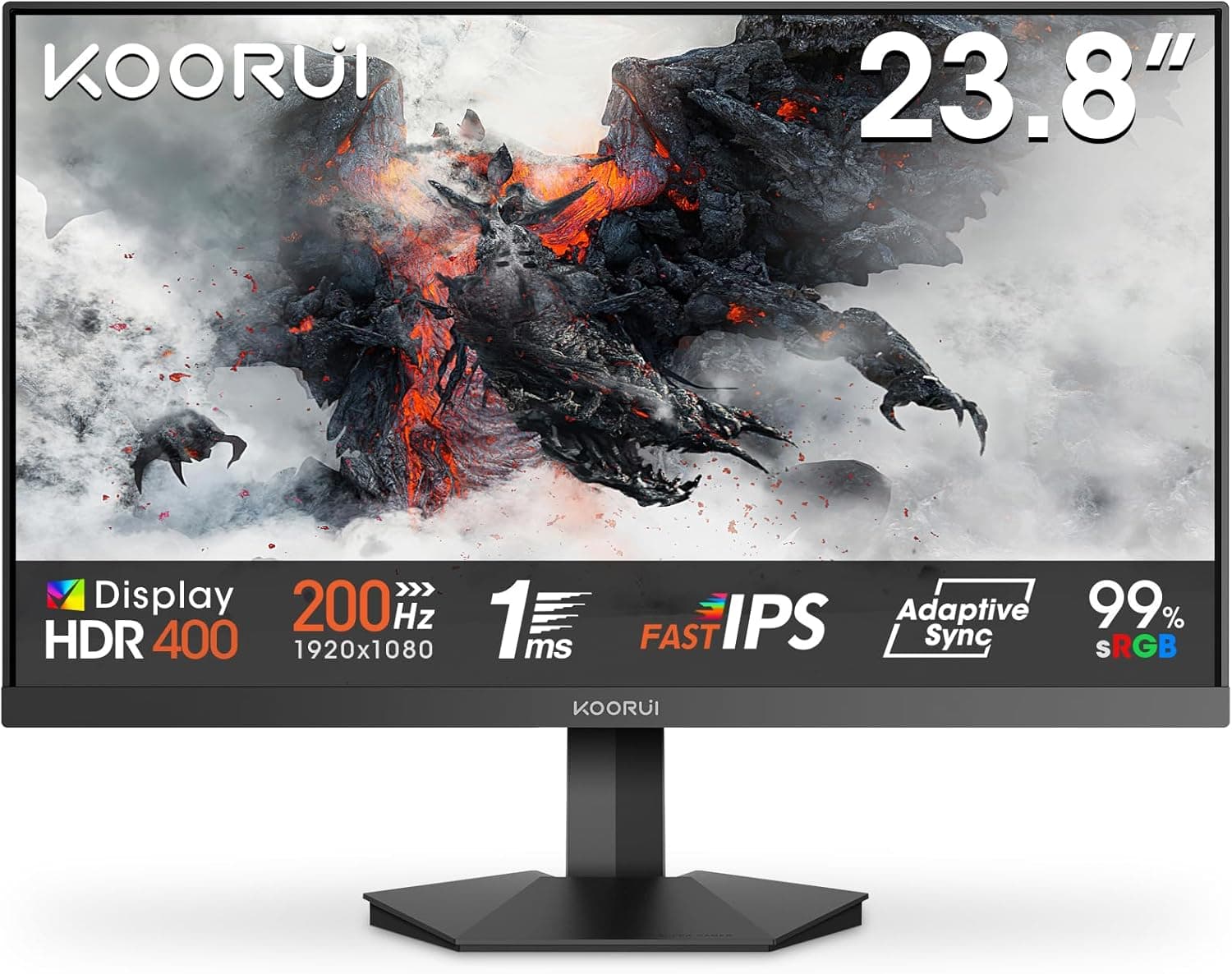 KOORUI G2411P | Monitor gaming 24'' Full HD IPS 200 Hz com HDR400 e Adaptive Sync