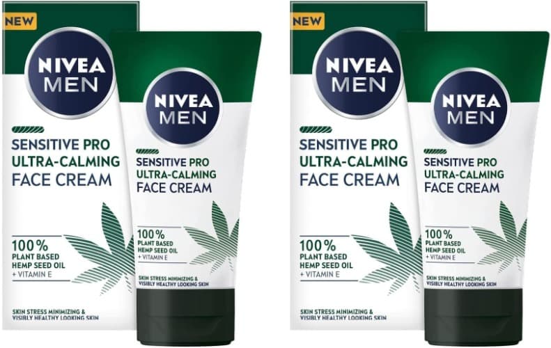NIVEA MEN Sensitive Pro Ultra-Calming creme facial hidratante, creme de rosto para reduzir os sinais de stress, creme de cuidado facial para homem, 75 ml x 2