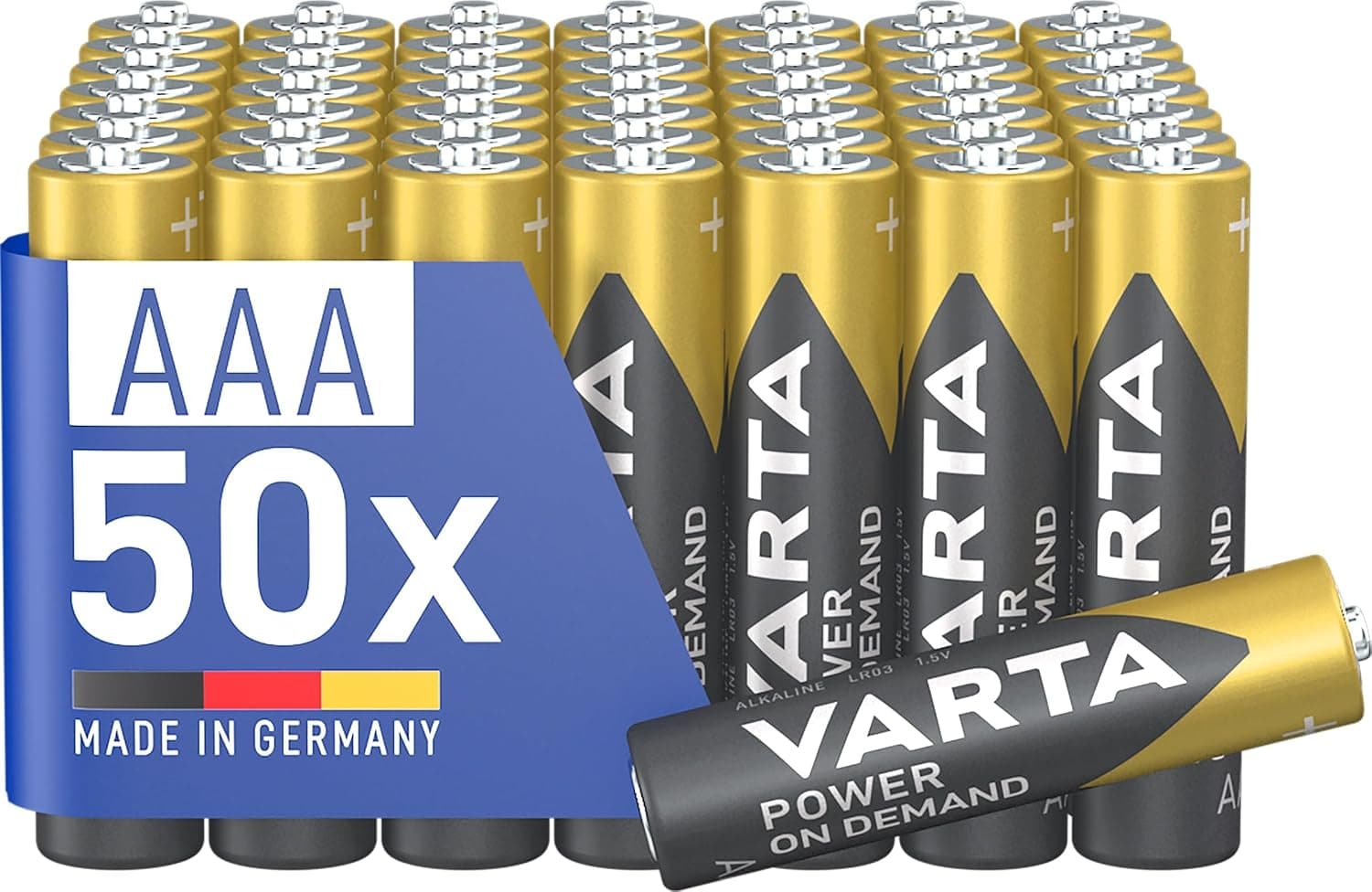 VARTA Pilhas AAA, embalagem de 50, Power on Demand, alcalinas, 1,5 V, inteligentes, flexíveis, para acessórios de computador, dispositivos Smart Home, lanternas, Made in Germany
