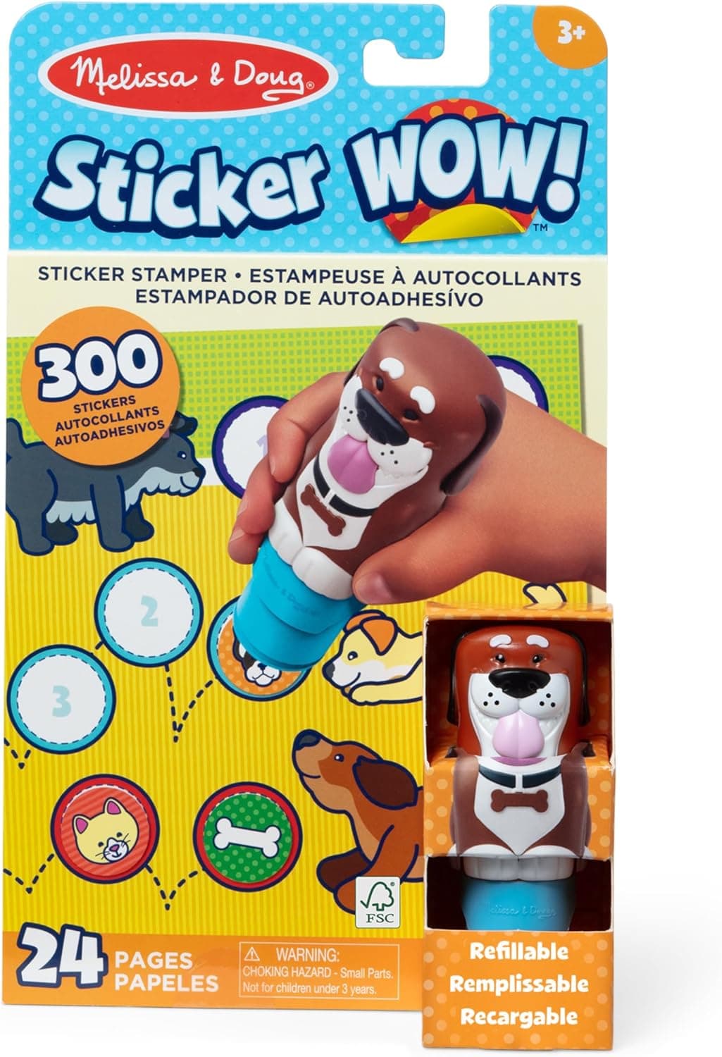 Melissa & Doug Sticker WOW - Estampador de autocolantes e caderno de atividades de 24 páginas, 300 autocolantes, brinquedo de artesanato para manipulação, personagem colecionável - cão