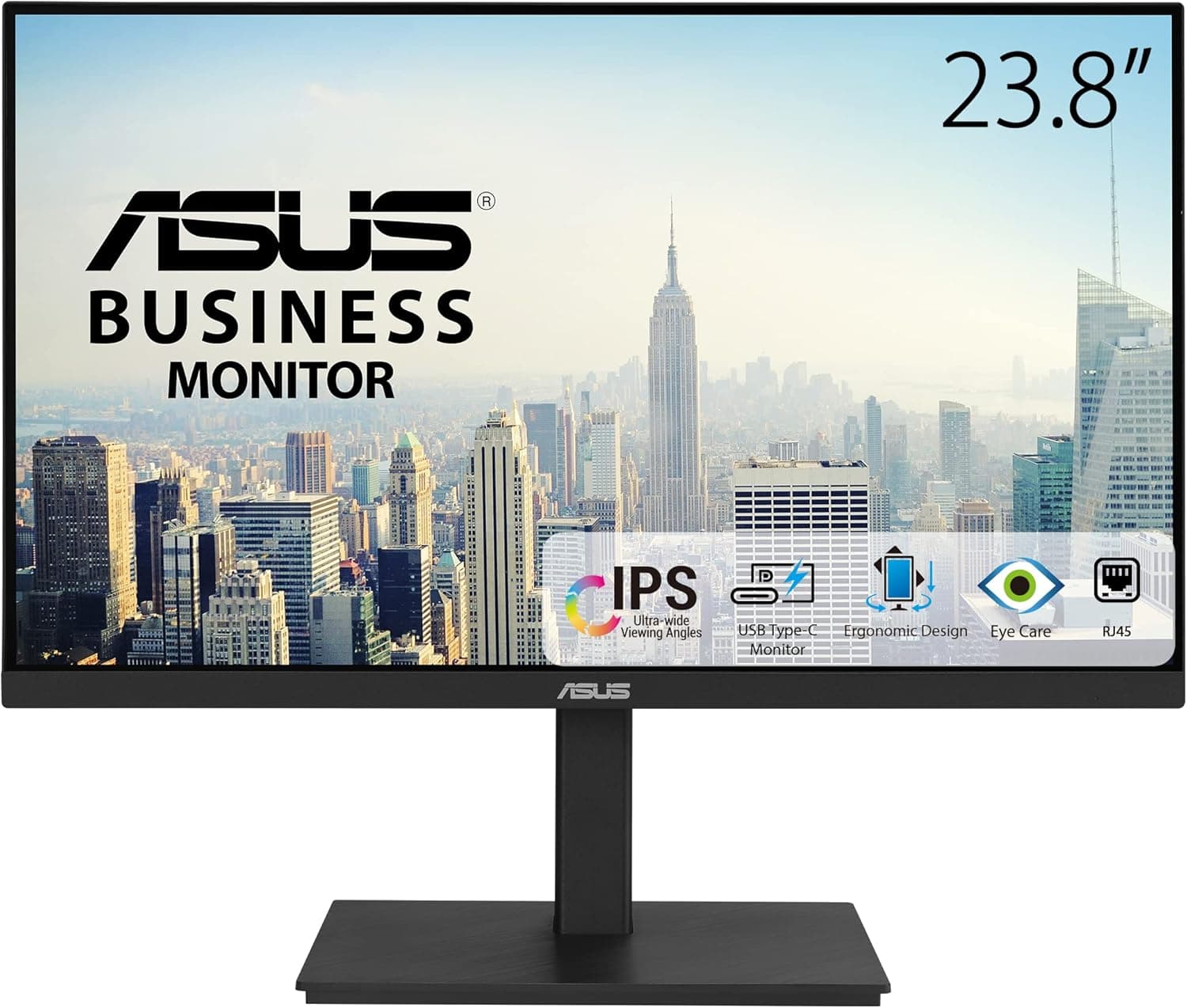 Asus VA24ECPSN Monitor Docking USB de 23,8 polegadas, Full HD, IPS, sem moldura, USB-C, RJ45, 75 Hz, Adaptive-Sync, altifalantes estéreo, baixa luz azul, sem cintilação, design ergonómico, montável
