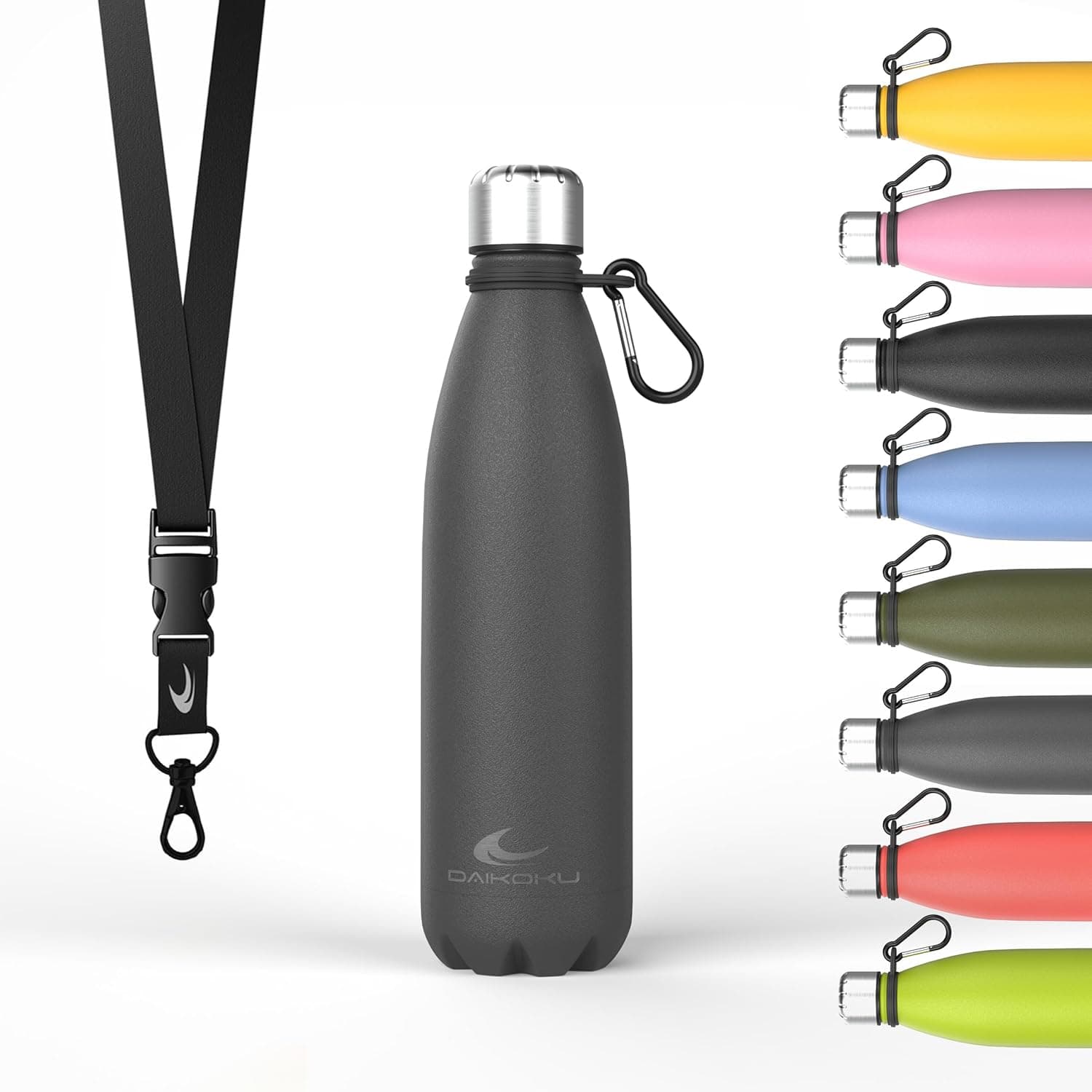 Daikoku - Garrafa térmica de aço inoxidável 500 ml | à prova de fugas, bebidas quentes por 12 horas e frias por 24 | seguro e saudável, ideal para caminhadas, ginásio, escritório, cinzento