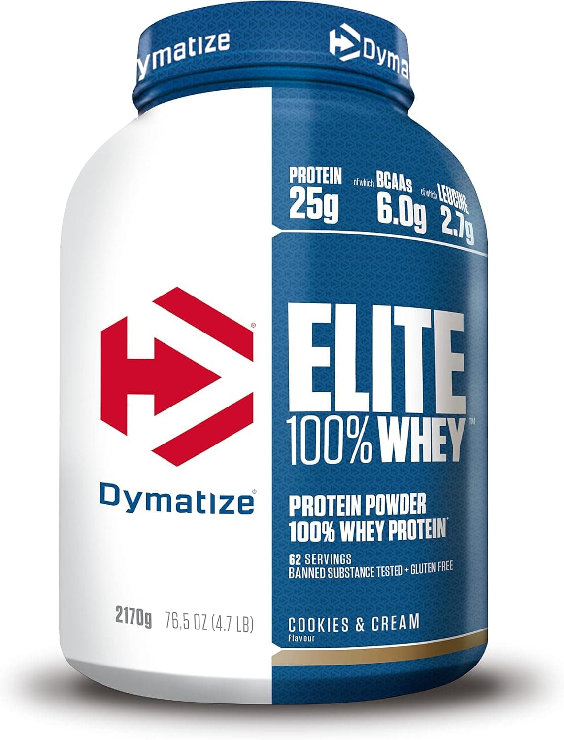 Dymatize Elite 100 % Whey Cookies & Cream 2170 g - Pulverizador de almofada adequada e baixo açúcar proteção de soro e BCAA
