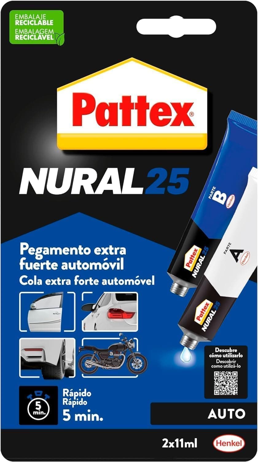 Pattex Nural 25 cola extra forte auto, adesivo resistente para a maioria dos materiais do carro, cola rápida para carro, 2 x 11 ml
