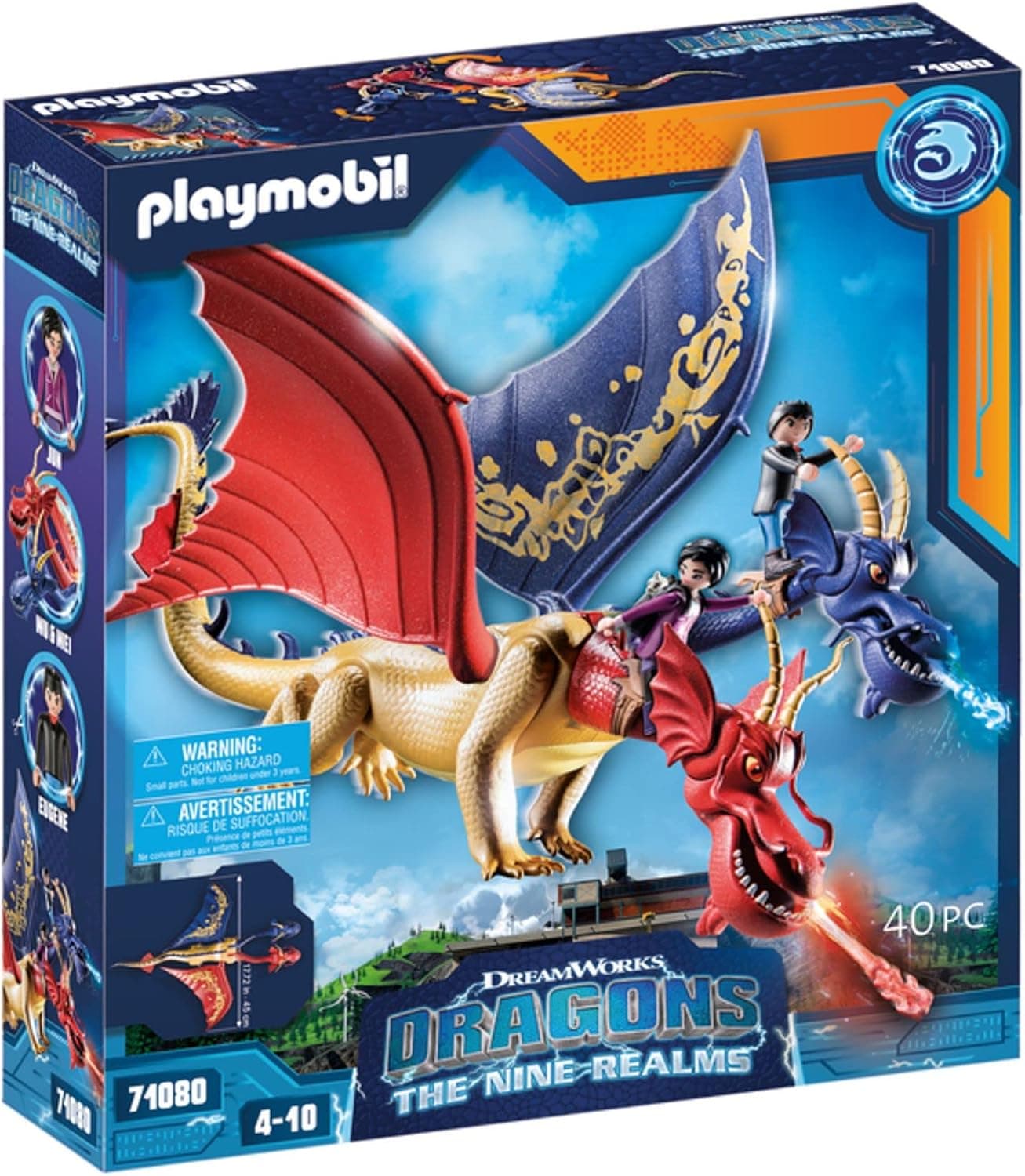 PLAYMOBIL DreamWorks Dragons 71080 Dragons, The Nine Realms Wu e Wei e Jun, brinquedo de dragão e personagens com função de disparo, brinquedo para crianças a partir de 4 anos