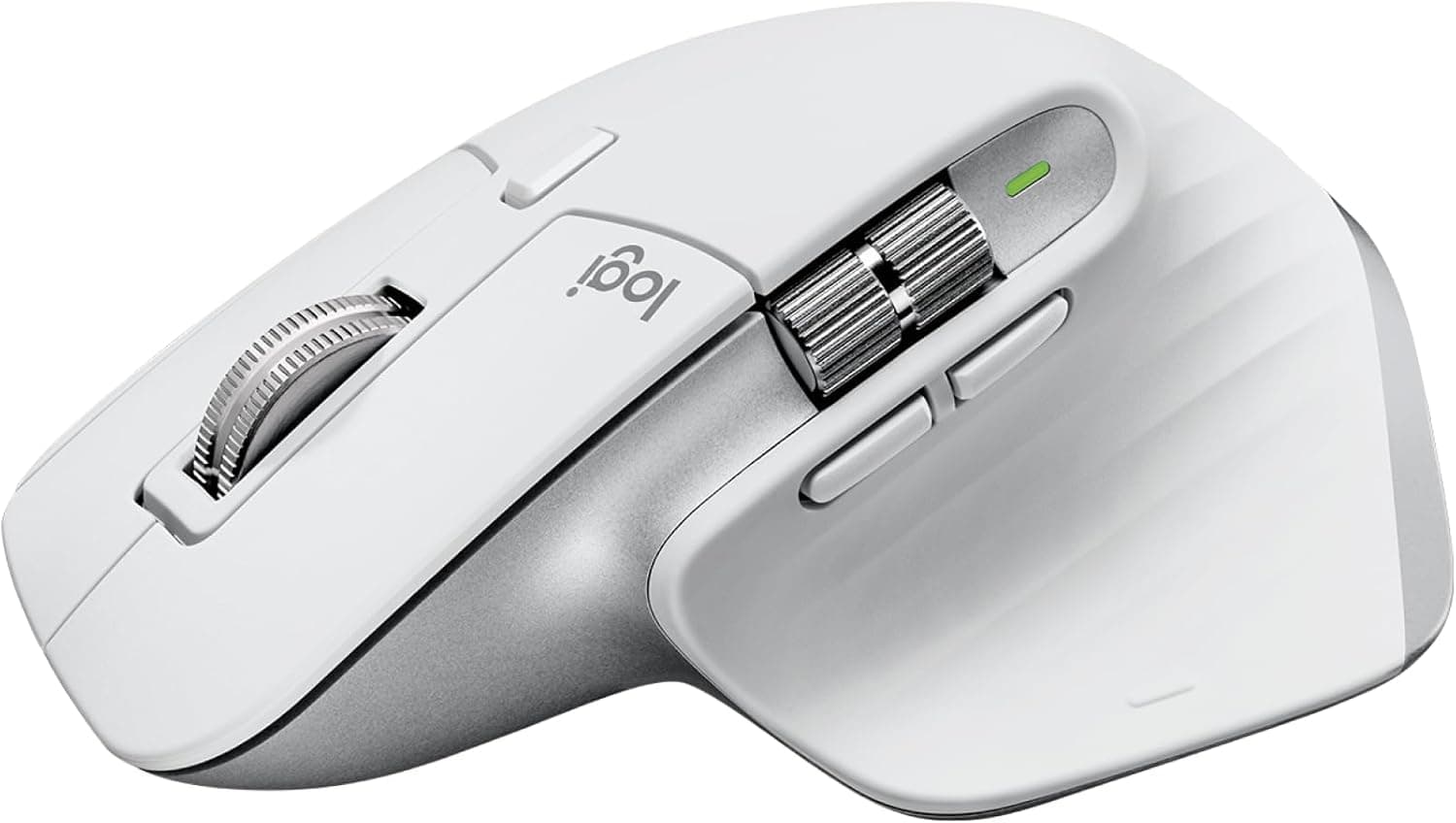 Logitech MX Master 3S Rato sem fios desempenho com deslocamento rápido, Ergo, 8 K DPI, funciona em vidro, cliques silenciosos, USB-C, Bluetooth, Windows, Linux, Chrome, cinzento claro