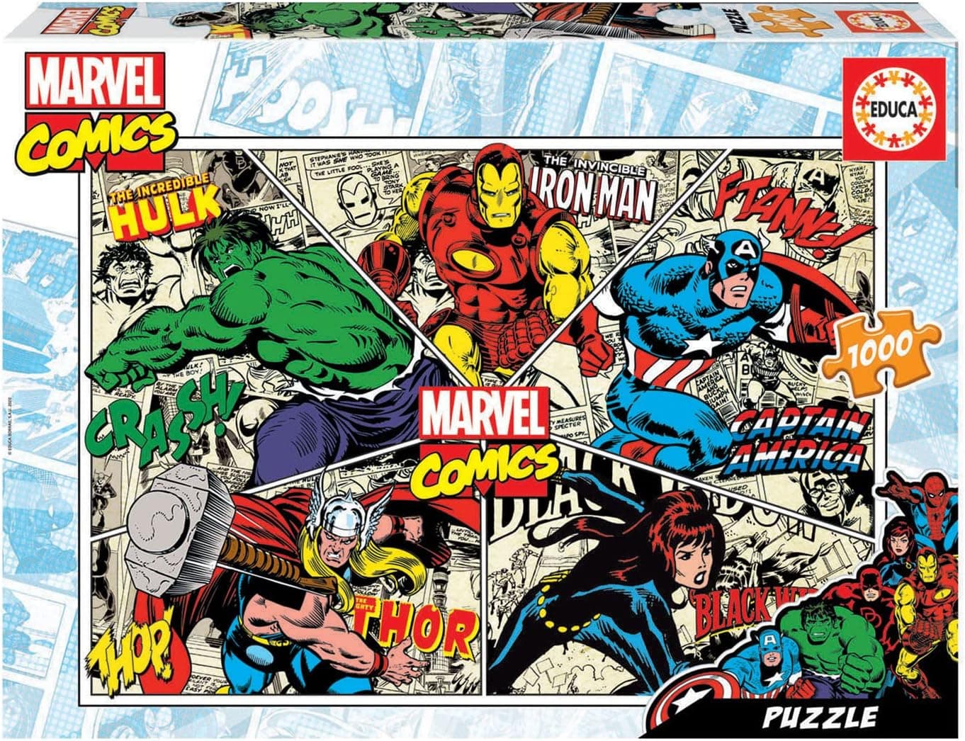 Educa - Puzzle de 1000 peças para adultos | Marvel Comics. Inclui cola Fix Puzzle. 14 Anos (18498)