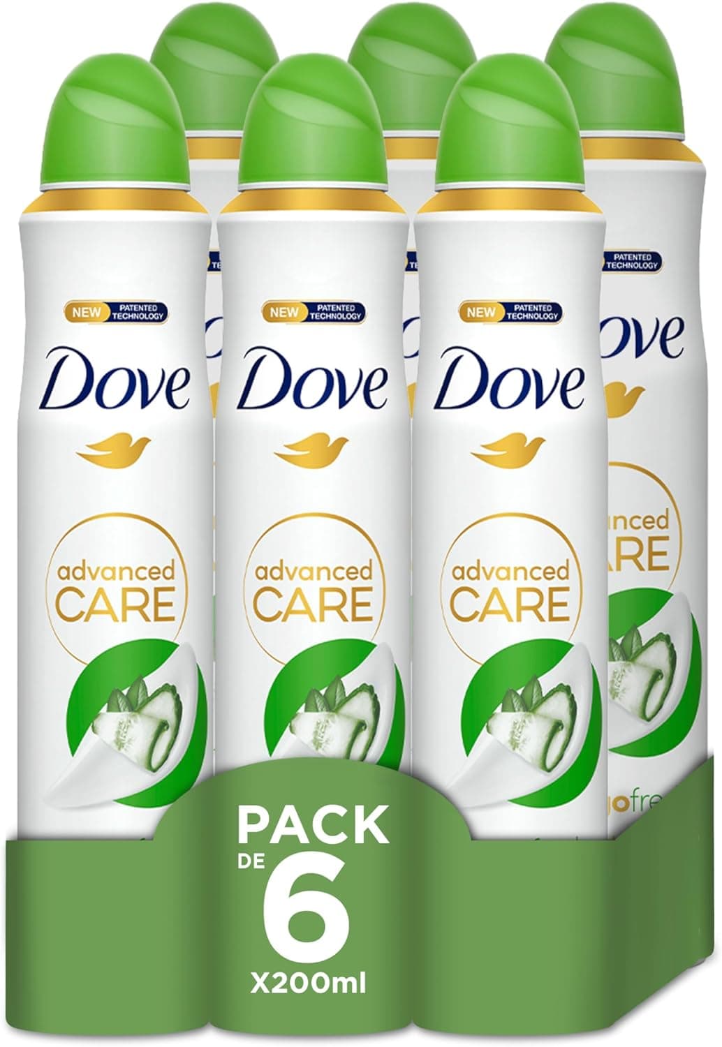 Dove Advanced Care | Desodorizante em spray pepino proteção 72 horas, pack de 6 x 200 ml