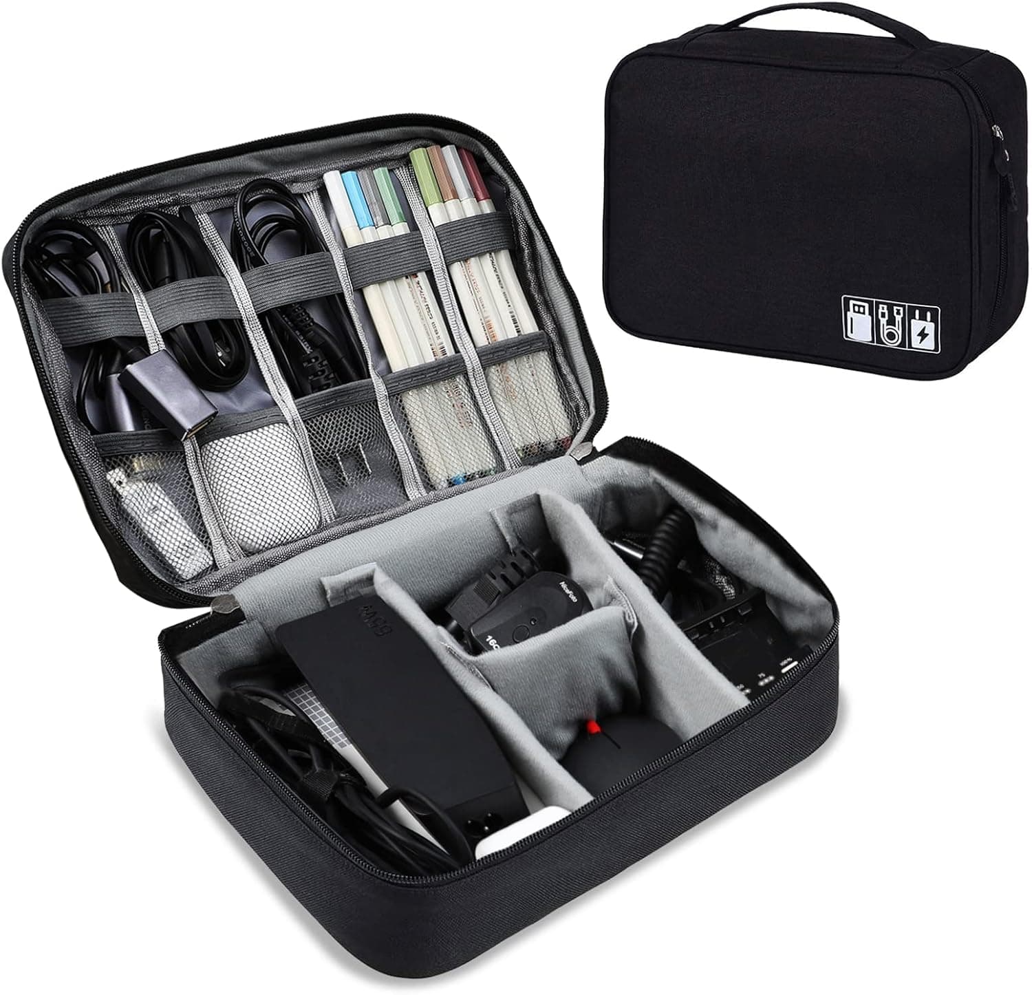 AiQInu Organizador cabos de viagem, saco cabos universal eletrónico organizador de cabos acessórios de viagem para tablet, disco rígido externo, carregador, cabo USB, adaptadores, cartões de memória