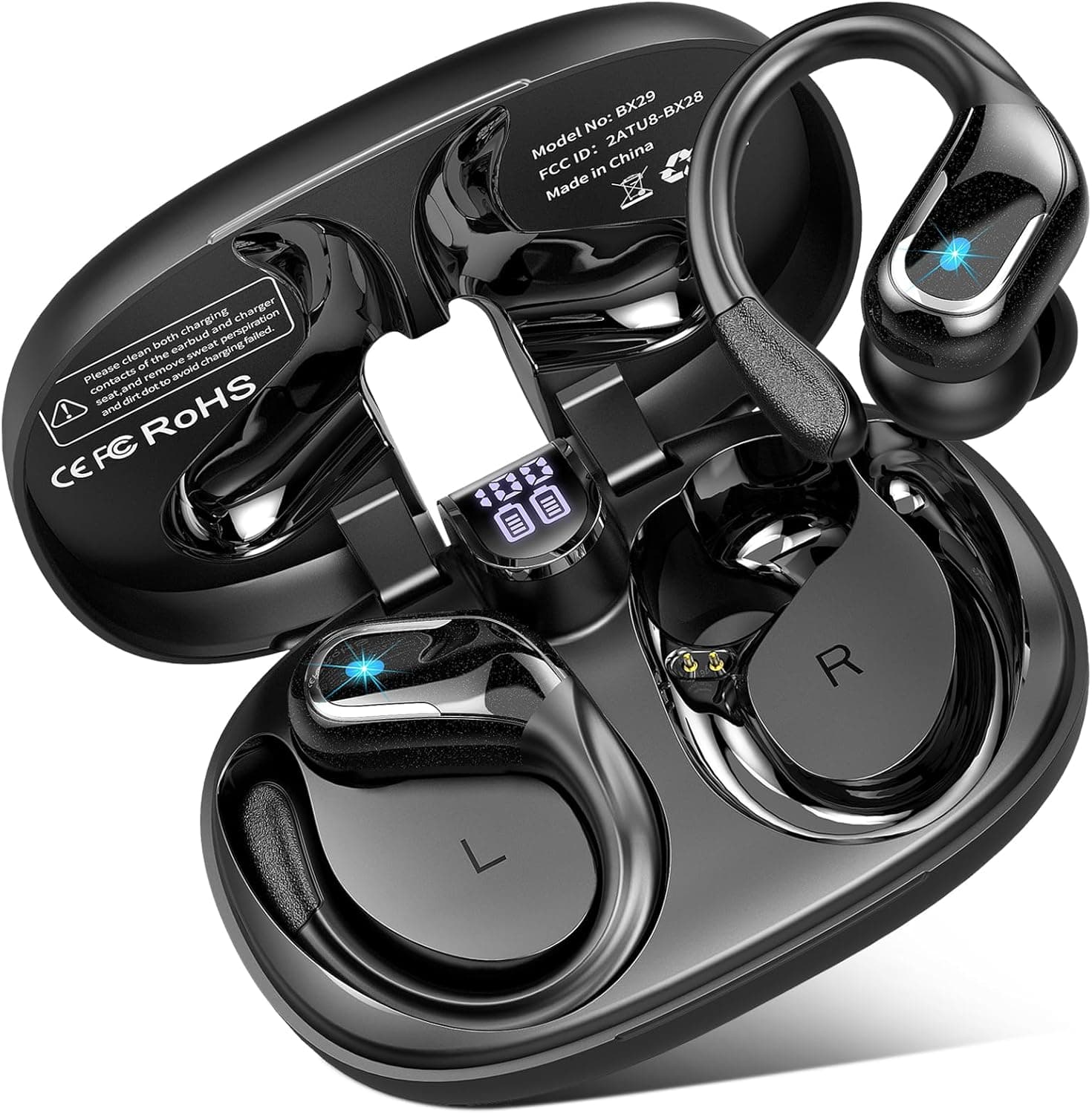 Ltinist Wireless Sports | Auscultadores Bluetooth com autonomia 75 horas, cancelamento de ruído, gancho de ouvido e resistência à água IPX8