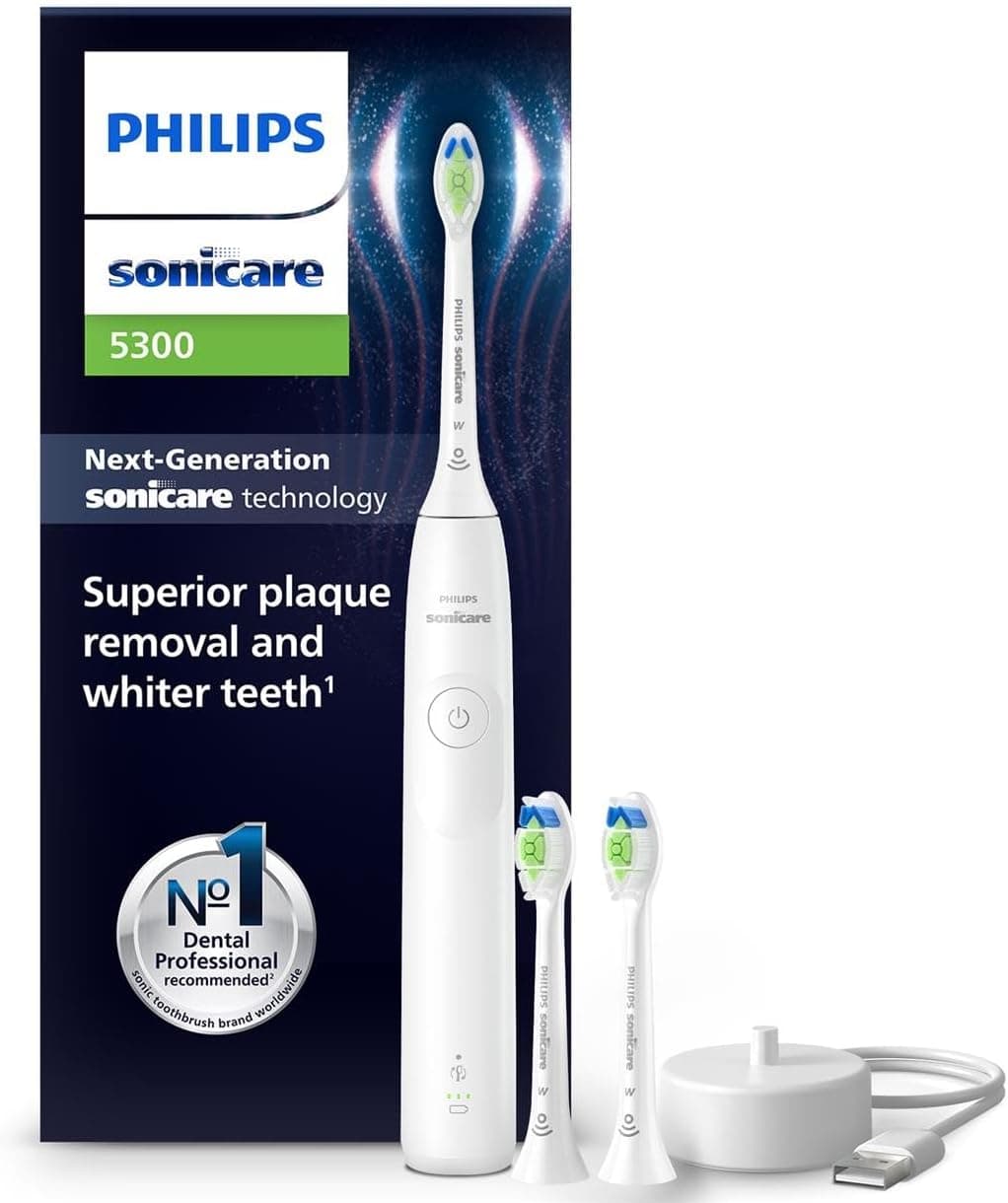 Philips Sonicare 5300 Escova de dentes elétrica, sónica com 2 níveis de intensidade, alerta de pressão, EasyStart, SmarTimer e BrushPacer, branco, modelo HX7108/04 [nova tecnologia]