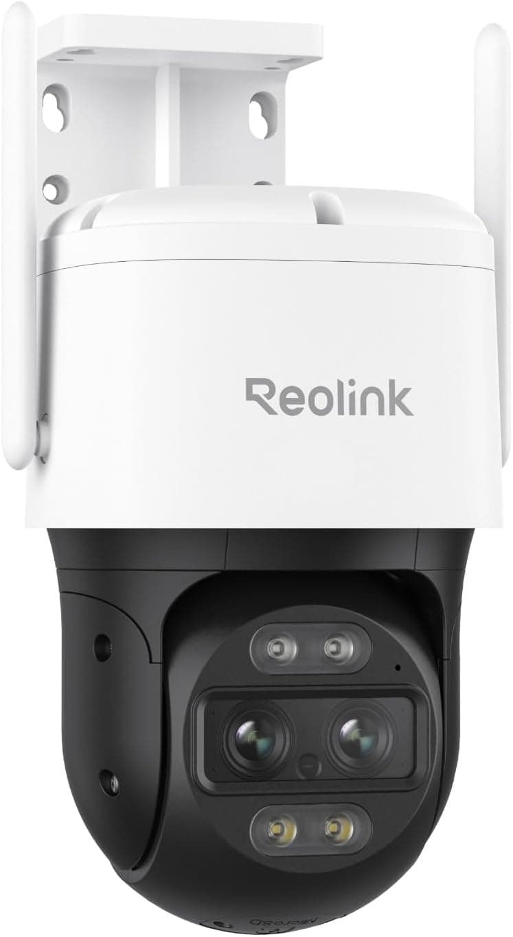 Reolink 4K PTZ Câmara de vigilância WiFi exterior com lente dupla, visão de 360°, rastreamento automático, deteção de pessoas/veículos/animais, zoom 6X, visão noturna colorida, TrackMix WiFi