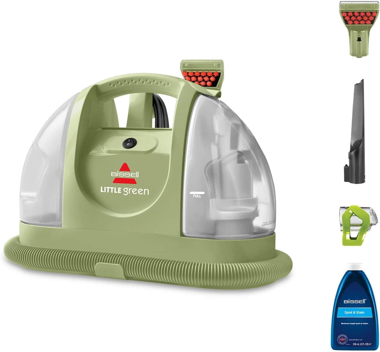 BISSELL Little Green, Aspirador de água para tapeçaria, máquina de lavar aspirador para manchas quotidianas e sujidade, limpador de líquidos para tapetes, tapeçaria, sofá, automóvel e mais, motor
