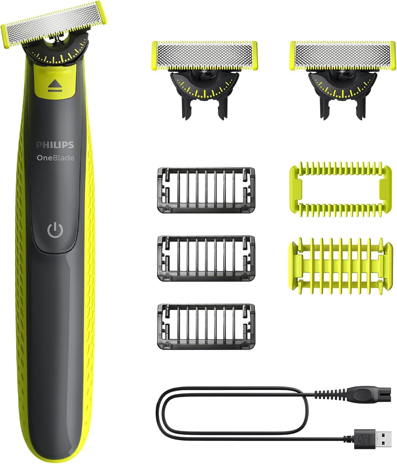 Philips OneBlade 360 Barbeiro, aparador e aparador elétrico facial e corporal, 3 x 360 lâminas, 3 x pente para barba incipiente (1,3,5 mm), 1 x kit corporal, QP2824/31