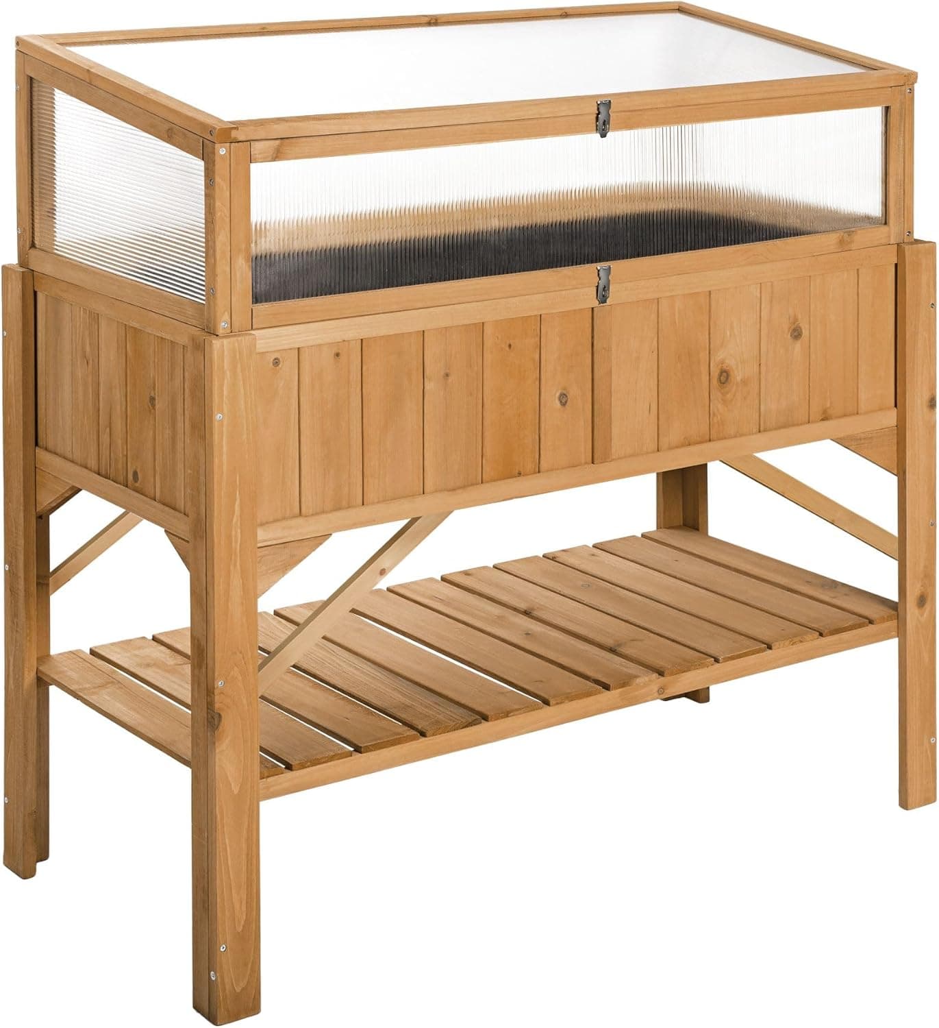 TecTake Wooden Outdoor Planter | Floreira elevada com película protetora e prateleira resistente ao vento e intempéries 115 x 57 x 34 cm
