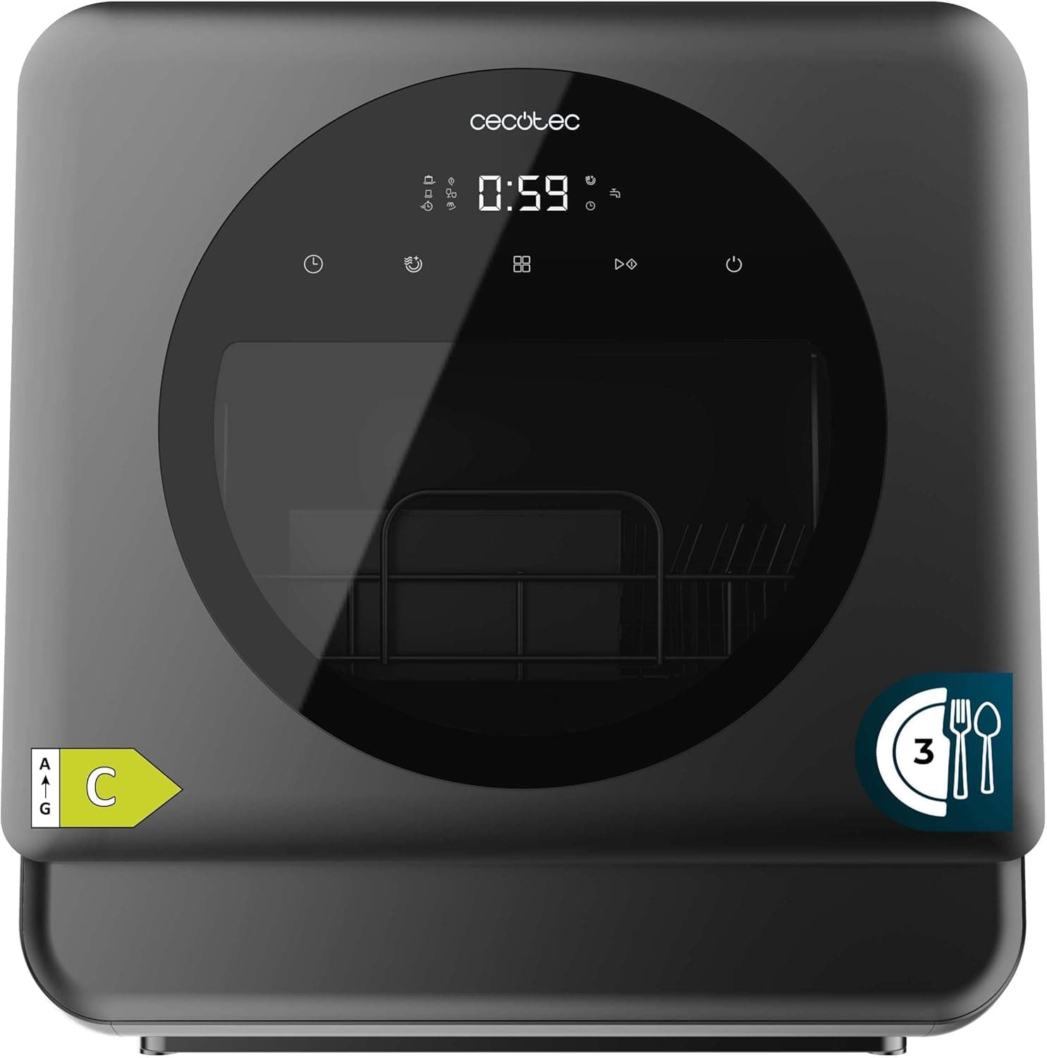 Cecotec Lava-louças compacto livre instalação mesa bolero aguazero 1150 Dark. 3 talheres, baixo consumo, 6 programas, painel de controlo de toque, funções como Long Storage e Delay Start, Dark Inox