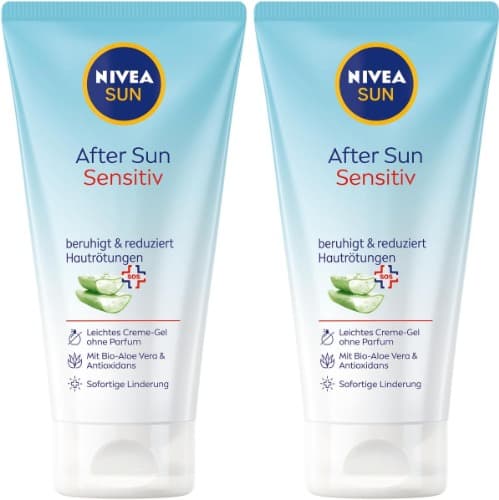 Nivea SUN Gel creme para sol Sensitive 175 ml, leite após a posol com Aloe Vera Bio e antioxidantes, leite corporal para peles sensíveis com ação refrescante e calmante