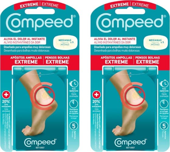 COMPEED Ampolas extremas médias, proteção acolchoada contra roçaduras, pack de 5 unidades, 2 embalagens