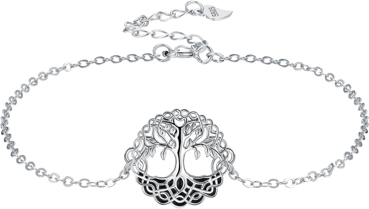 Micory Pulseira Prata de Lei 925 para Mulher com Caixa de Presente, Pulseira Ajustável 17+4cm Árvore da Vida