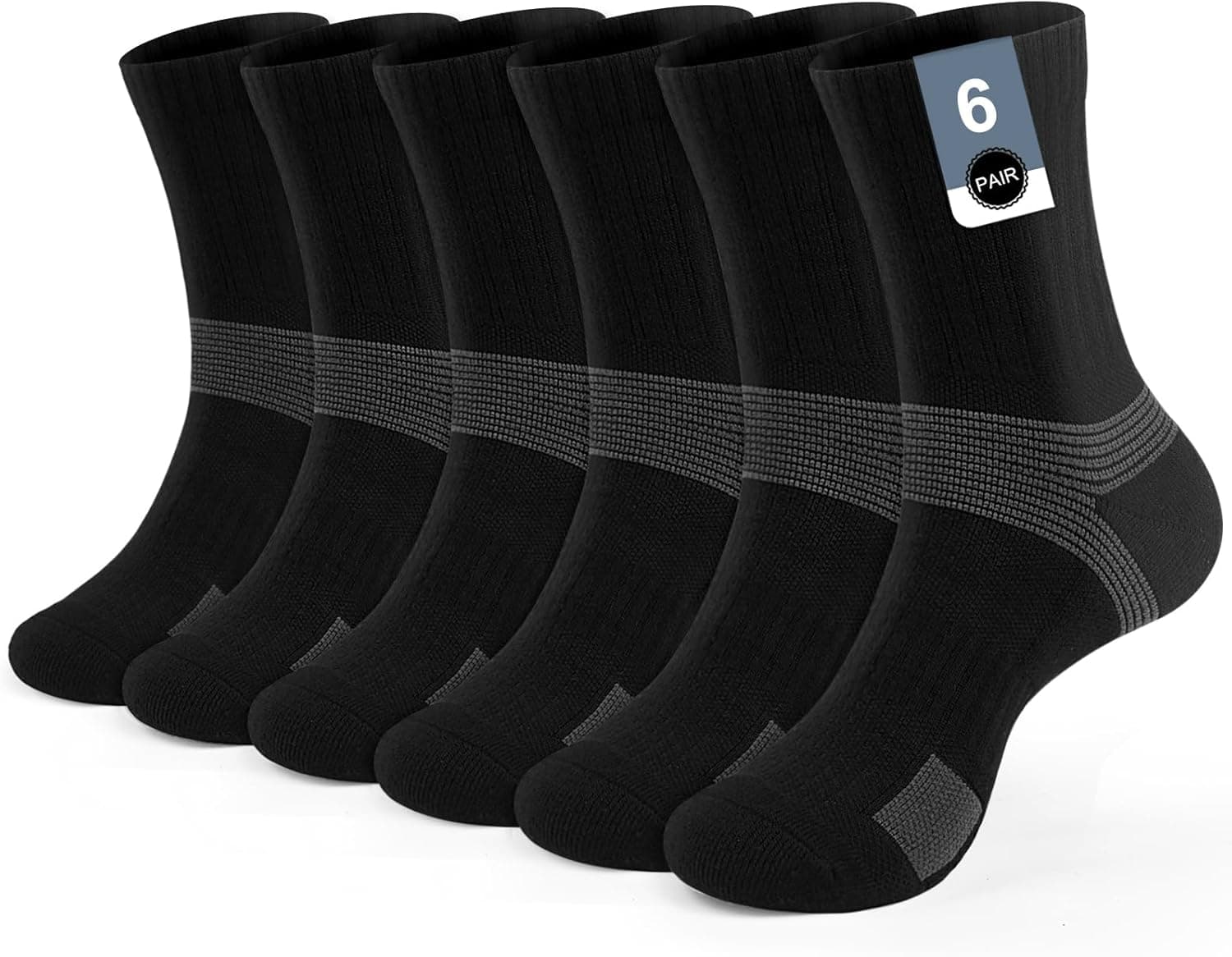 PERMANENTLY001 6 pares meias desportivas acolchoadas para homem e mulher, meias de ténis acolchoadas antibolhas, respiráveis e algodão, para badminton correr basquetebol trekking