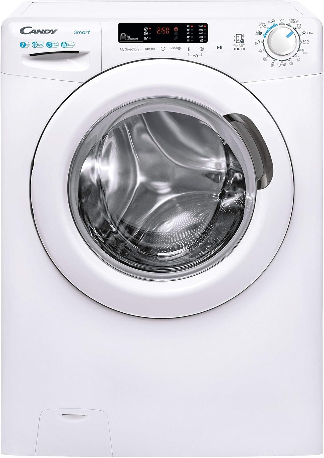 Candy Smart CS4 1272DE/1-S, Máquina de lavar roupa, 1200 rpm, 45 cm prof, 5 programas rápidos, NFC, 79 dba, Classe D, branco, 7 kg