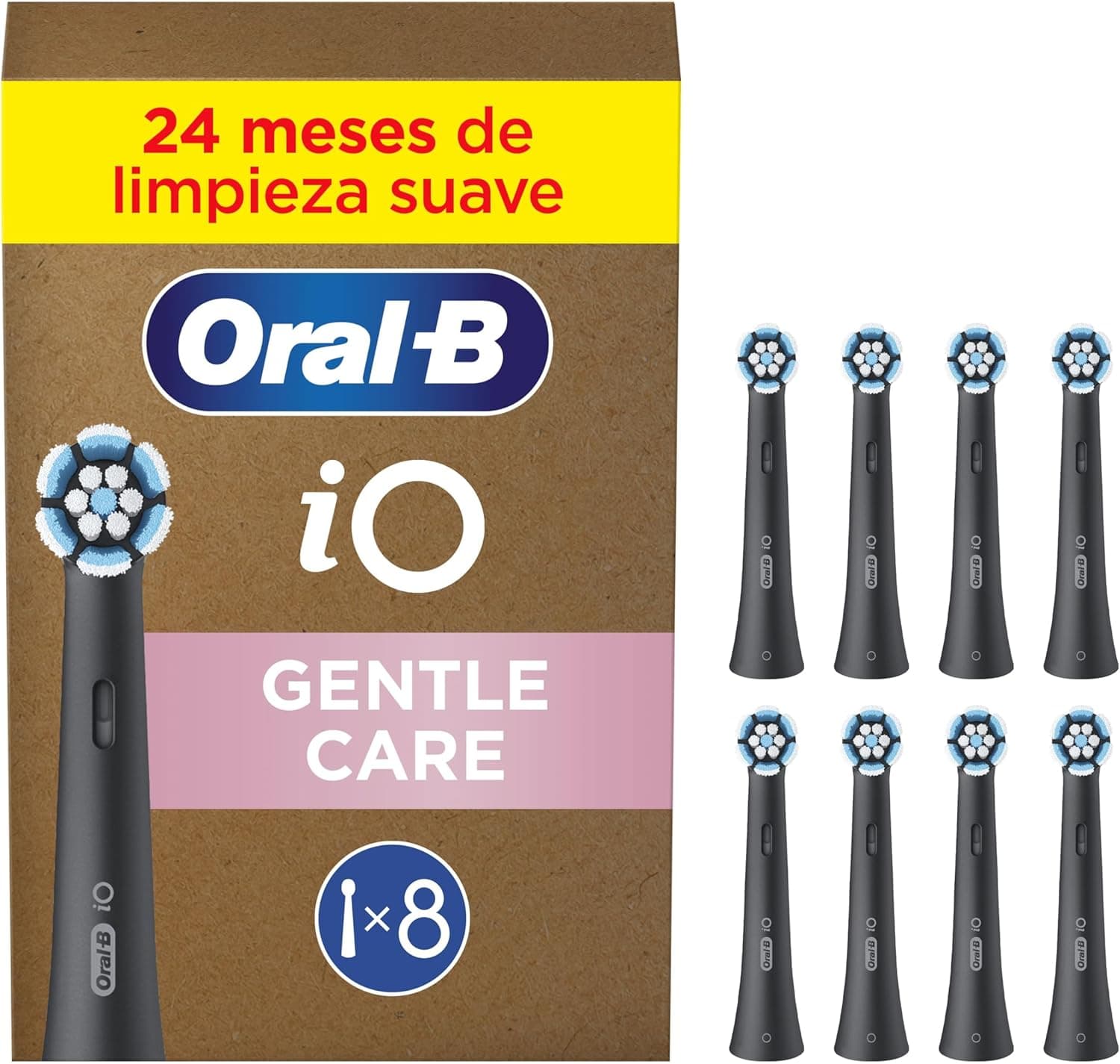 Oral-B Série iO Gentle Care cabeças de substituição originais, conjunto de 8 peças de reposição pretas para escovas de dentes elétricas oral - B iO, adequado para gengivas sensíveis