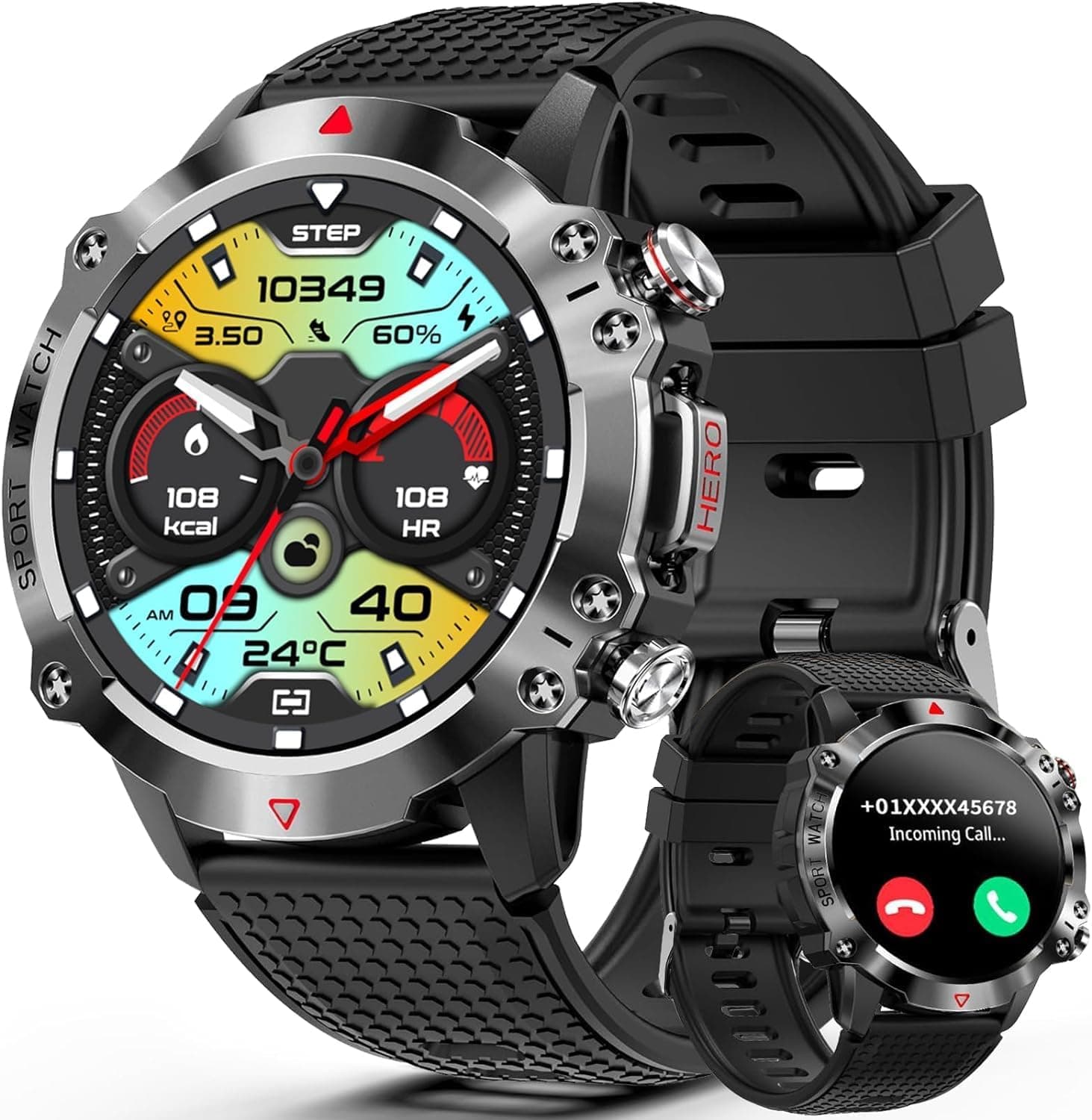 Relógio inteligente para homem, 1,37" HD Smartwatch homem com chamadas Bluetooth, Smartwatch com 100+ modos de desporto e oxigénio no sangue / pedómetro/pressão arterial para Android iOS