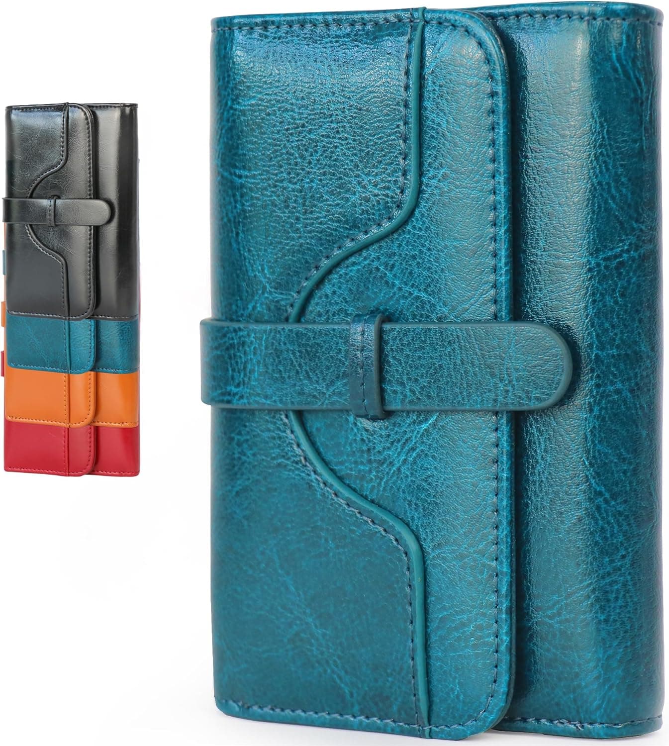 Lakpopya Porta-moedas mulher de pele - RFID carteiras de mulher com vários compartimentos, 14 x 10 cm carteira de mulher com bolso para moedas, azul, m, Moderno