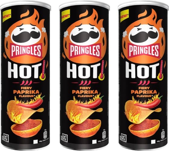 Pringles Hot Fiery Paprika | Batatas fritas onduladas sabor paprika picante 160 g x 3