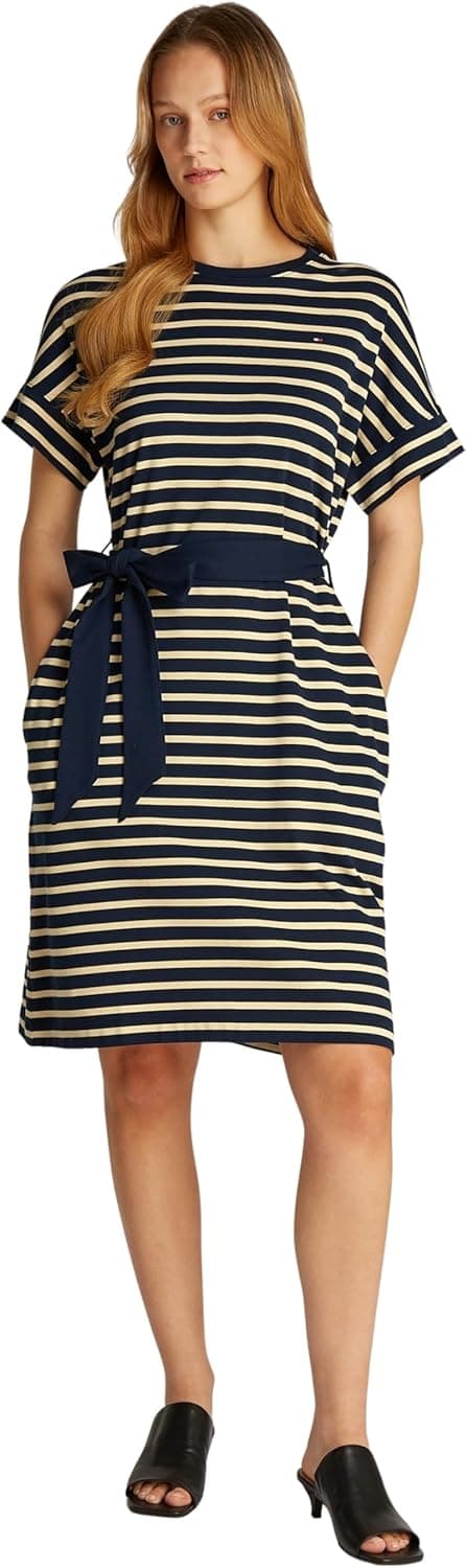 Tommy Hilfiger Vestido feminino Cotton Interlock para atar