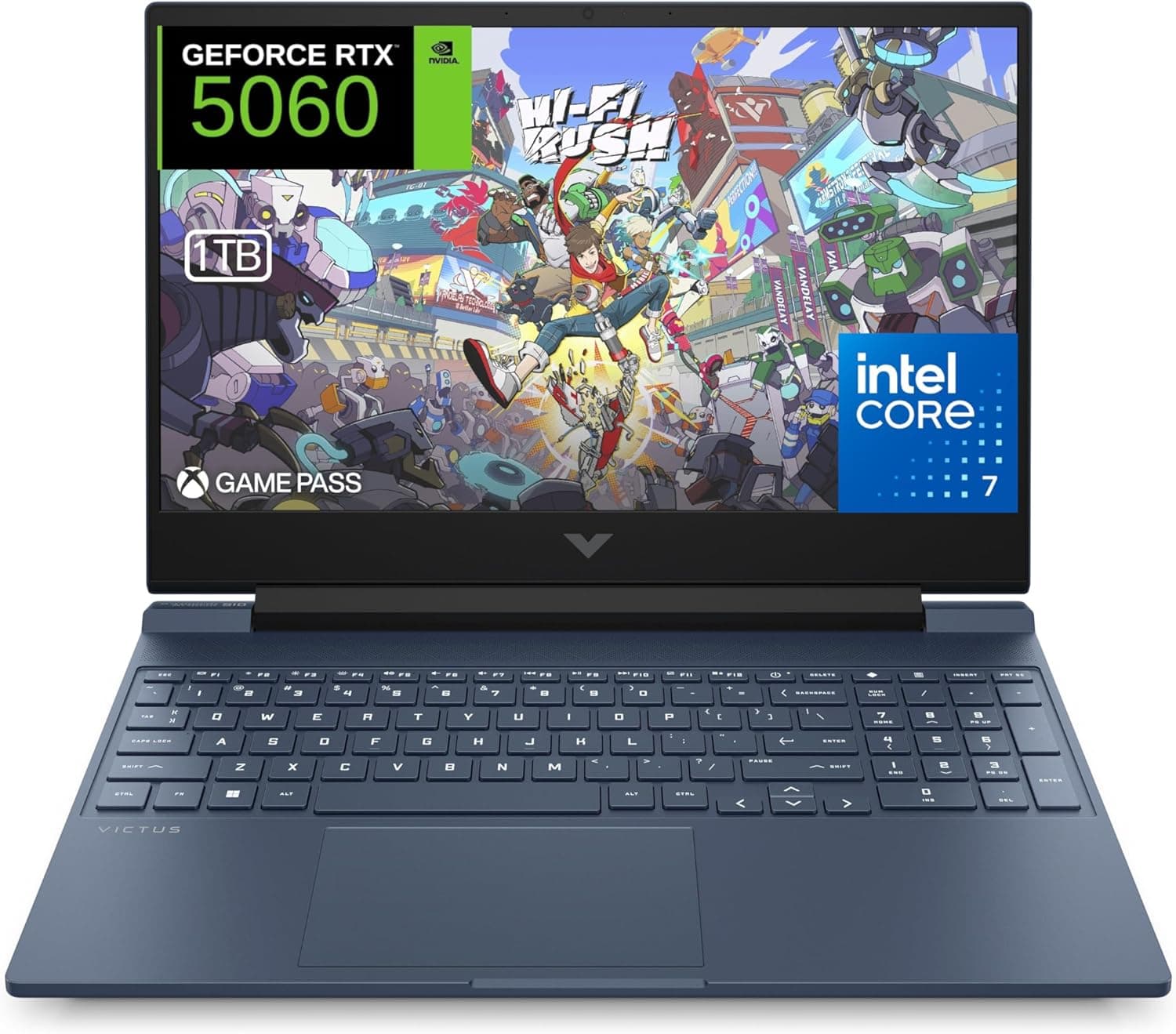 HP Victus 15-fa2030ns Computador portátil Gaming FHD de 15", Intel Core 7-240H, 16 GB RAM, 1 TB SSD, NVIDIA RTX 5060, FreeDos - azul, teclado QWERTY espanhol