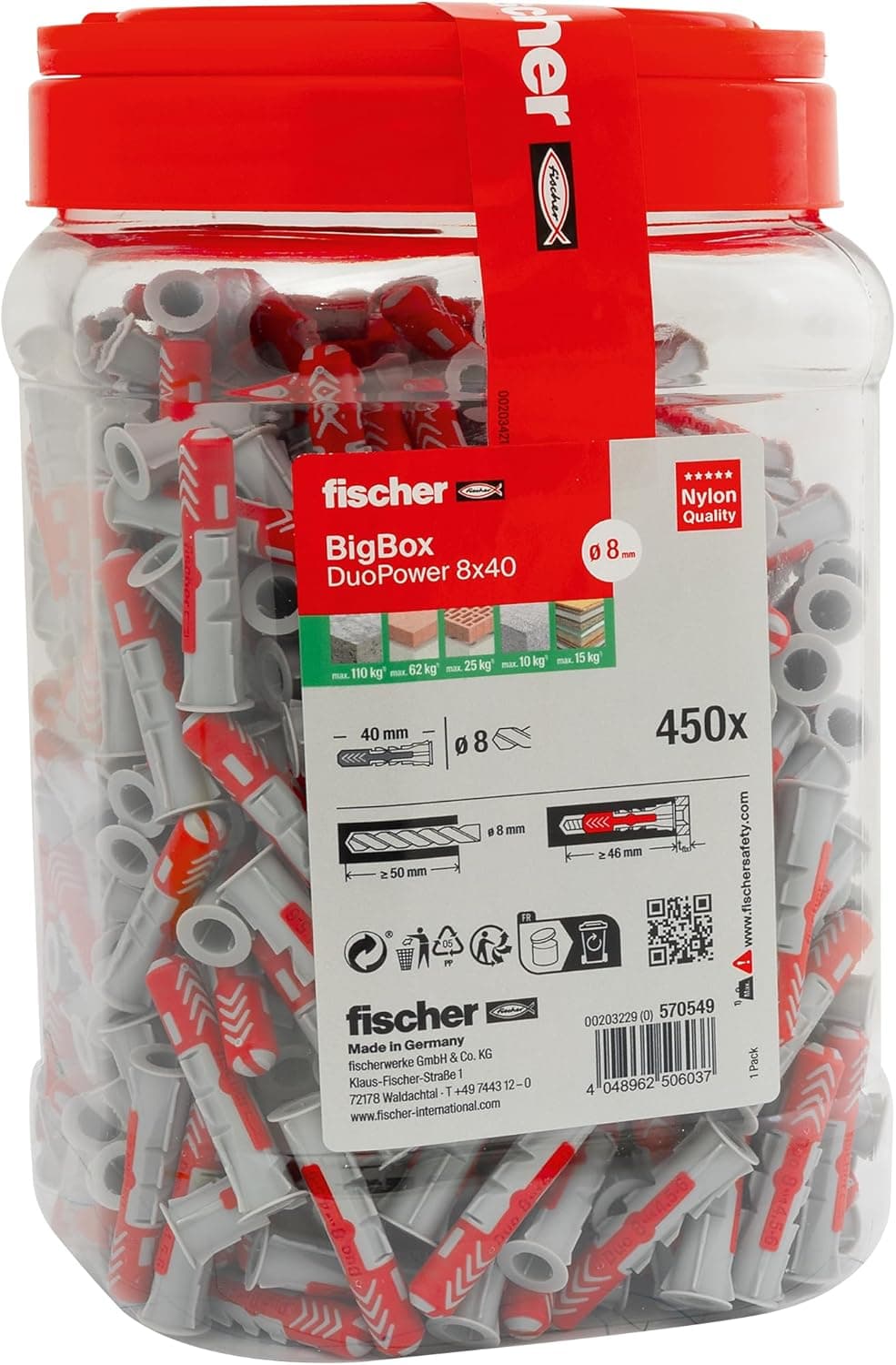 fischer 570549 DuoPower Big Pack/BigBox, vermelho, 8 x 40, 8 mm, 450 unidades