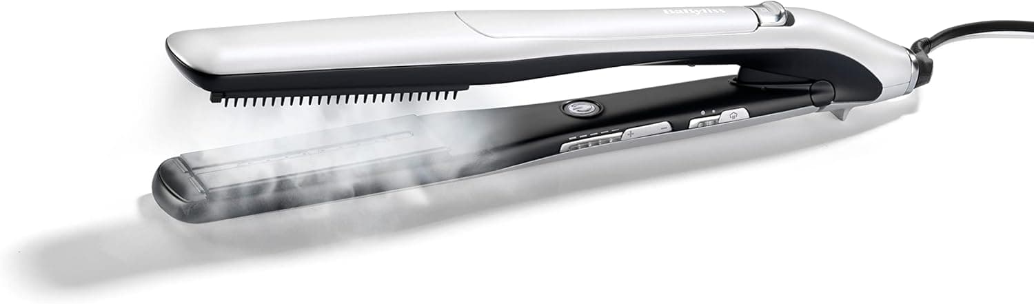BaByliss Ferro Steam Lustre ST595E - Ferro de cabelo profissional, ferro a vapor, iónica, 5 configurações de 170 °C a 210 °C, placas cerâmicas largas de 36 mm