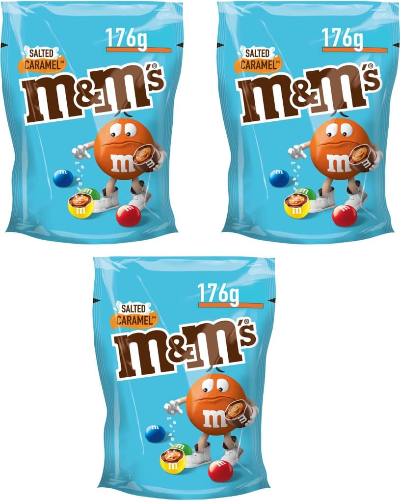 M&M's Salted Caramel Snack em bolinhas coloridas de caramelo salgado e chocolate com leite, 176g x 3
