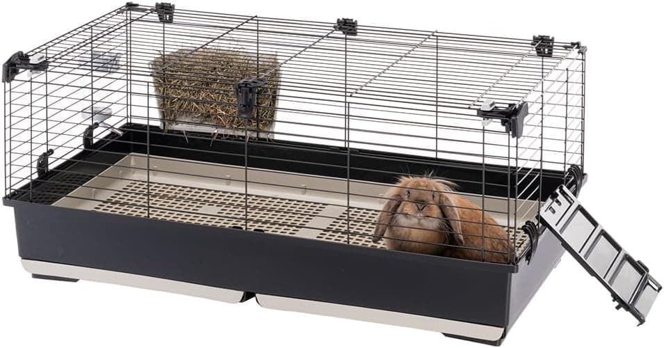 Ferplast Tommy Gaiola de coelho 100, coelhos, cobaias, animais de estimação, gaiolas para coelhos, coelho com grelha e bebedor para coelhos 99,5 x 53 x h 48 cm, teto aberto, em metal pintado
