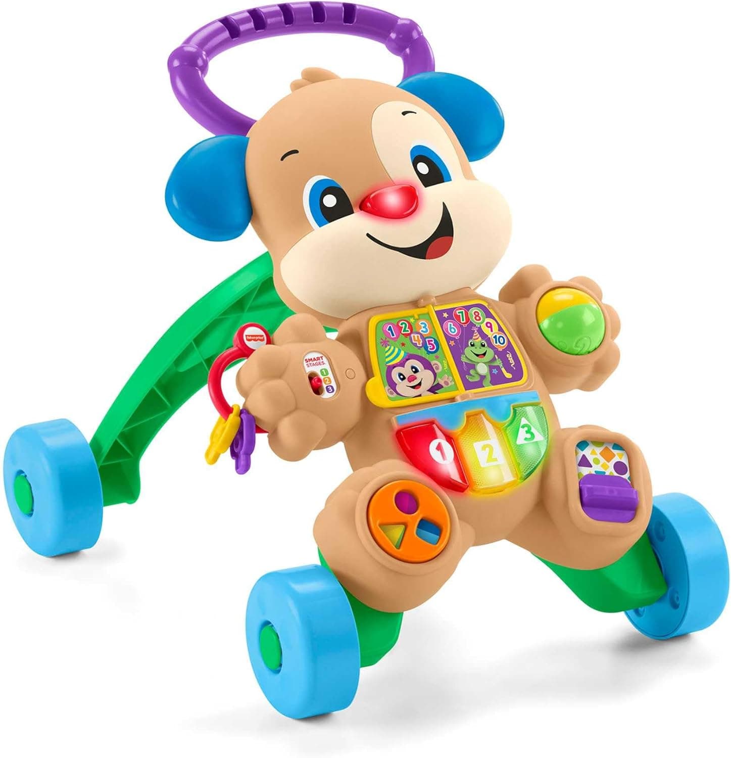 Fisher-Price Ria e aprenda Cão andador primeiros passos, corridas com luzes e sons, brinquedo de aprendizagem para bebé + 6 meses, versão em português (HWD62)