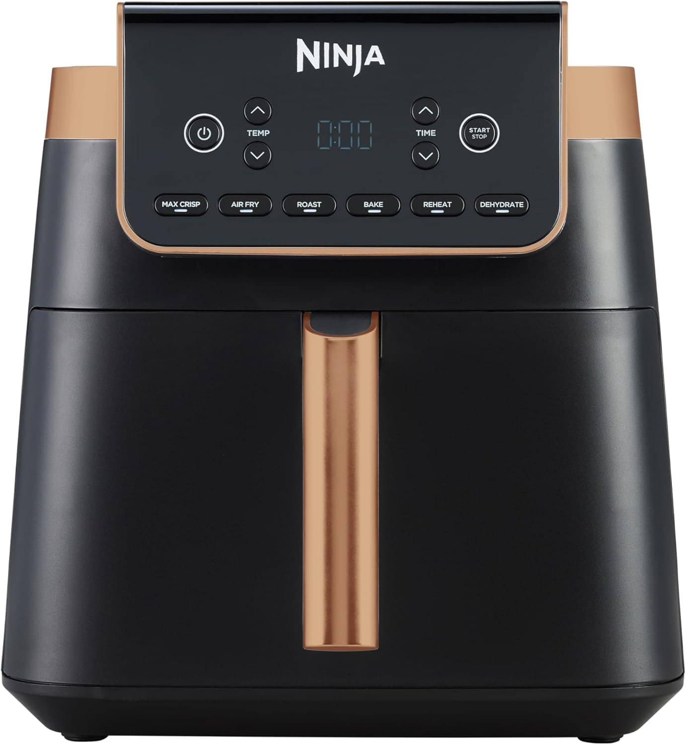 Ninja MAX PRO Frigideira de ar, 6,2 l, sem óleo, gaveta individual, tamanho familiar, assar, fritar com ar, gaveta antihaderente máquina de lavar louça, pinças de silicone, preto/cobre, AF180EUCP