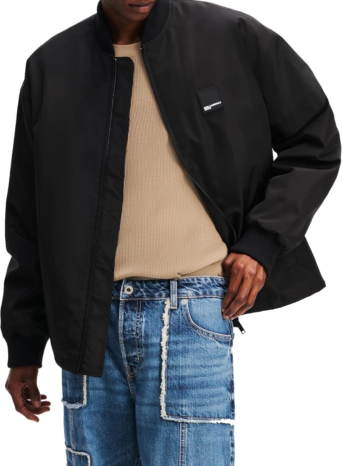 Karl Lagerfeld Jeans Bomber Jacket | Blusão Bomber leve em preto para homem