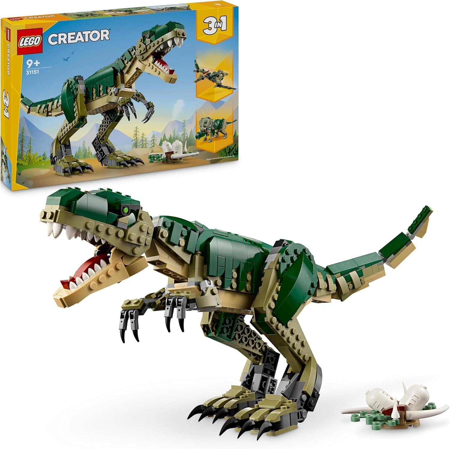 Lego Creator 3 em 1 T. Rex descapotável em Triceratops ou terodáctilo de brinquedo, figuras de dinossauros, conjunto de natureza e paleontologia como presente para meninos e meninas de 9 anos ou mais,