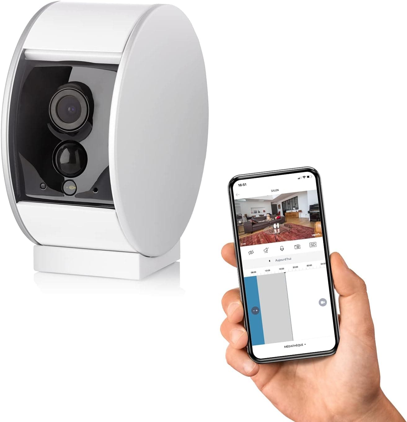 Somfy 2401507A Indoor Camera, câmara de vigilância Wi-Fi, Full HD, microfone, altifalante e sensor de movimento, compatível com Alexa, Google Assistant e Apple HomeKit, 1 unidade