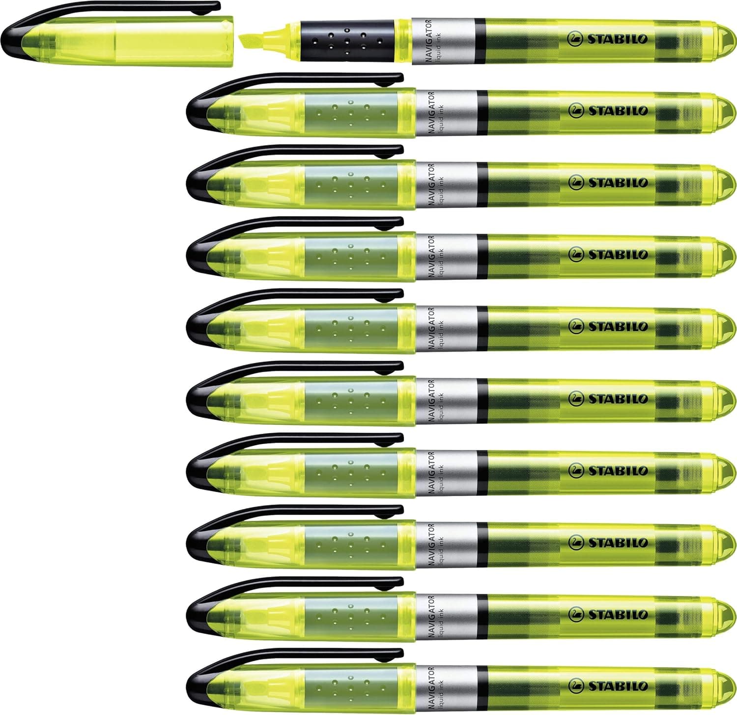 Marcador fluorescente de tinta líquida, de bolso STABILO NAVIGATOR - caixa com 10 unidades - cor multi (amarelo) 