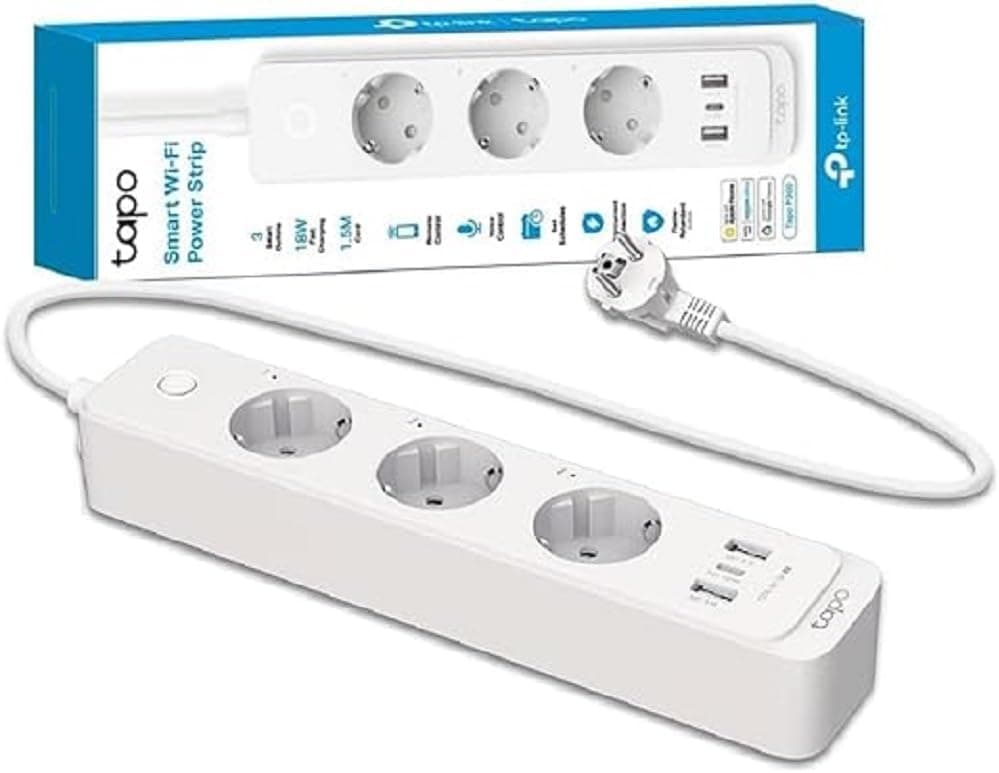 Tapo P300 Tomada inteligente de Wi-Fi com 3 tomadas e 3 USB, carregamento rápido de 18 W, compatível com Alexa e Google Home, tira Alexa programável com função de temporizador